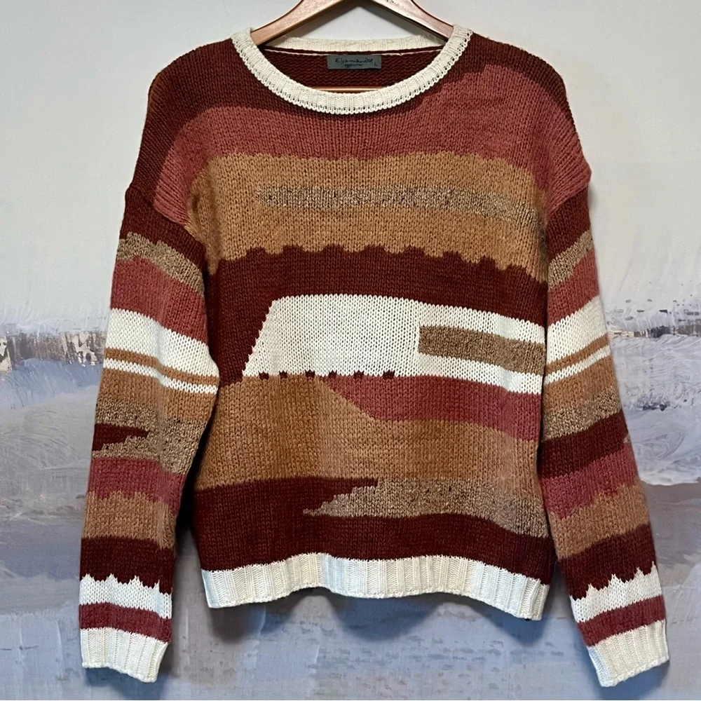 ELSAMADA Sweater Womens L Wool Alpaca Blend Colorblock Abstract Artsy Italy